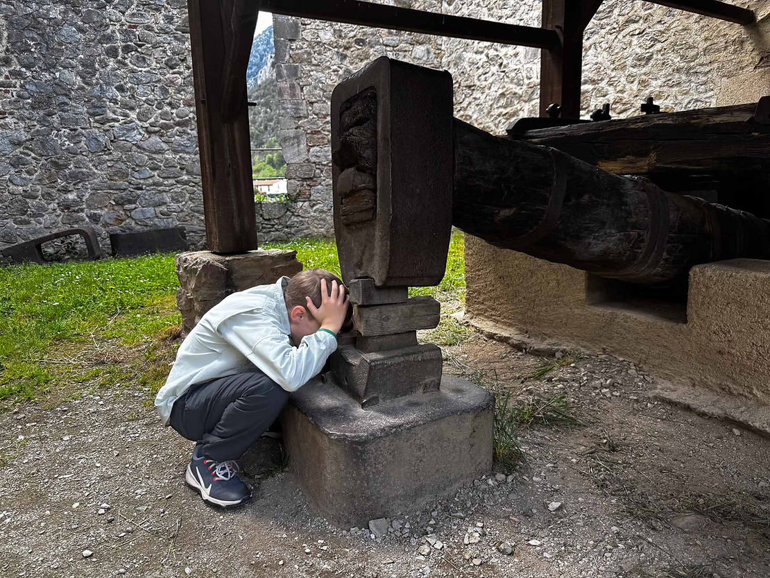 Tim wondering why he has a headache at the water powered forge