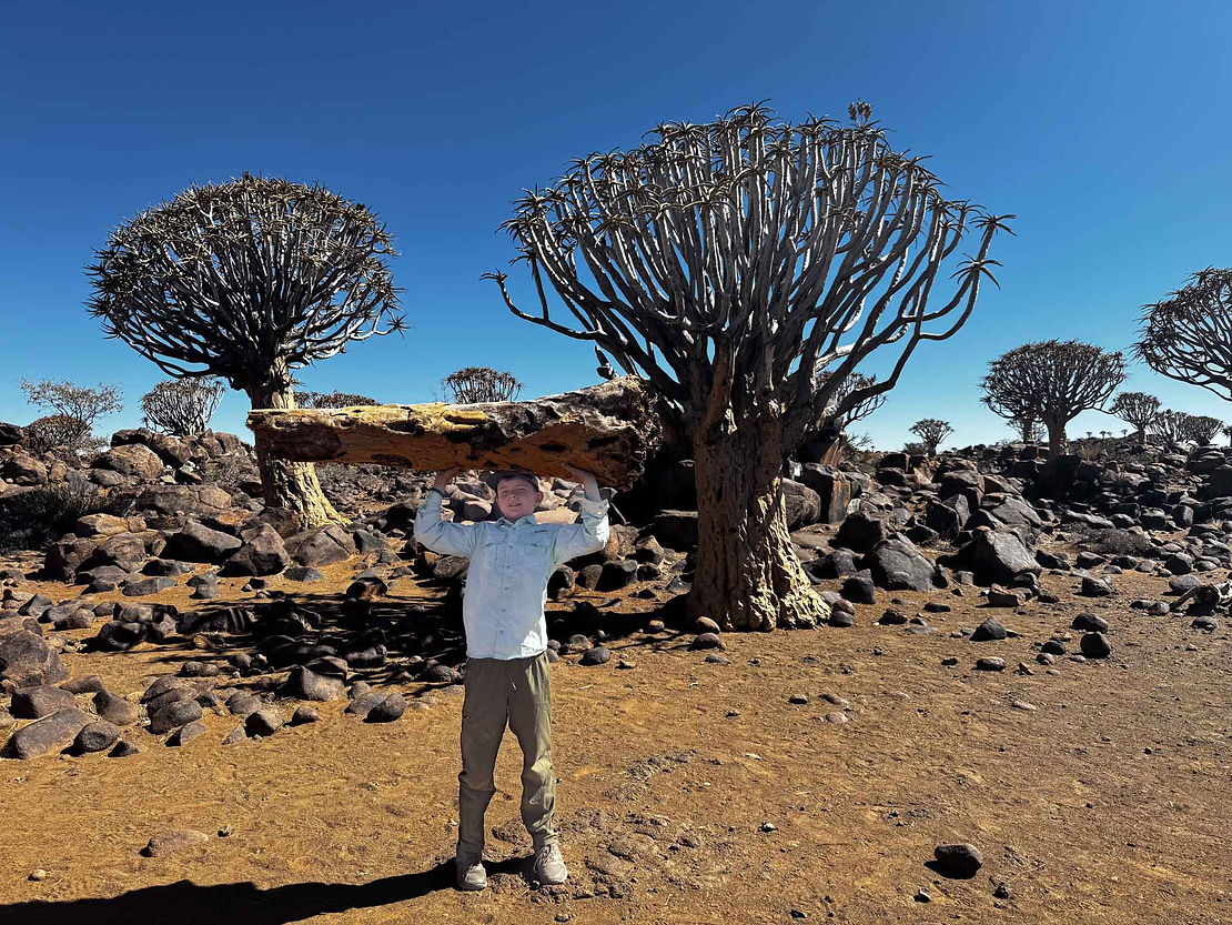Tim making time for his daily quiver tree workout.