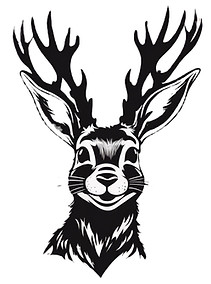 a black and white stencil of a happy jackalope